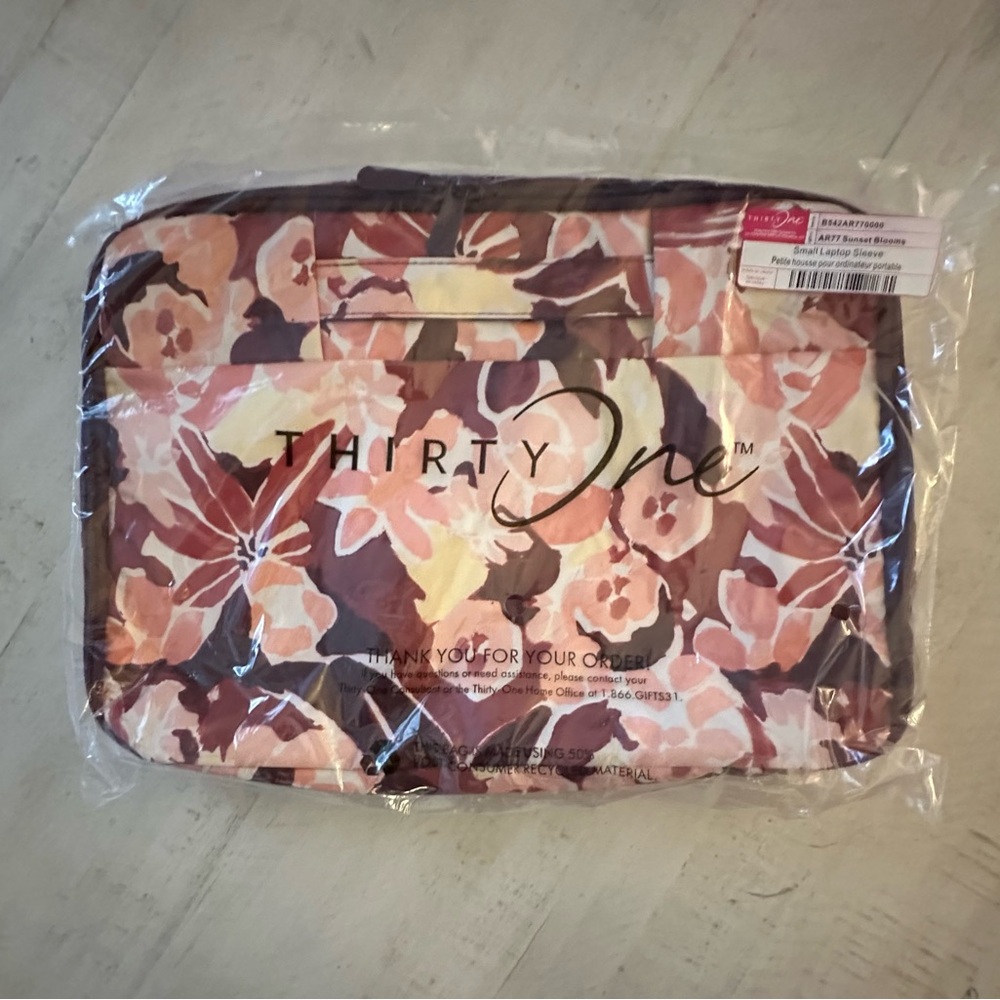 Thirty-One Pink and Brown Floral Small Laptop Case